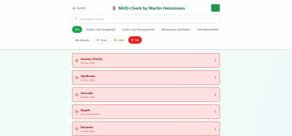 MHD-Check App alle rot gekennzeichneten Lebensmittel